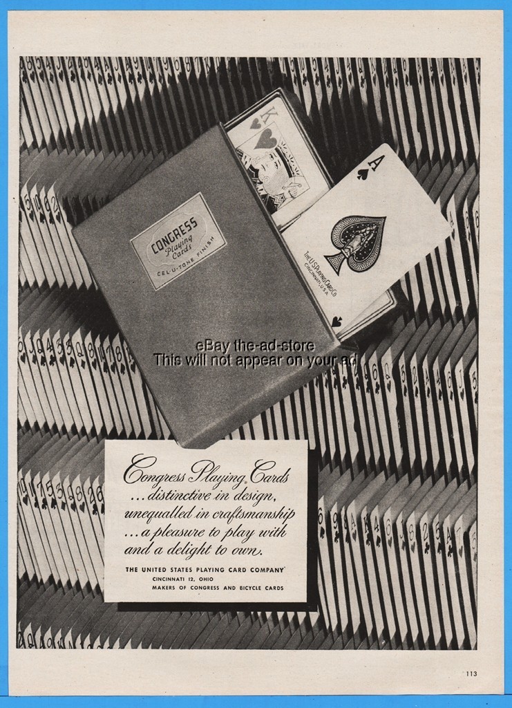 1945 Congress Bicycle US Playing Cards Ad Decks Slide Out Case Craftsmanship