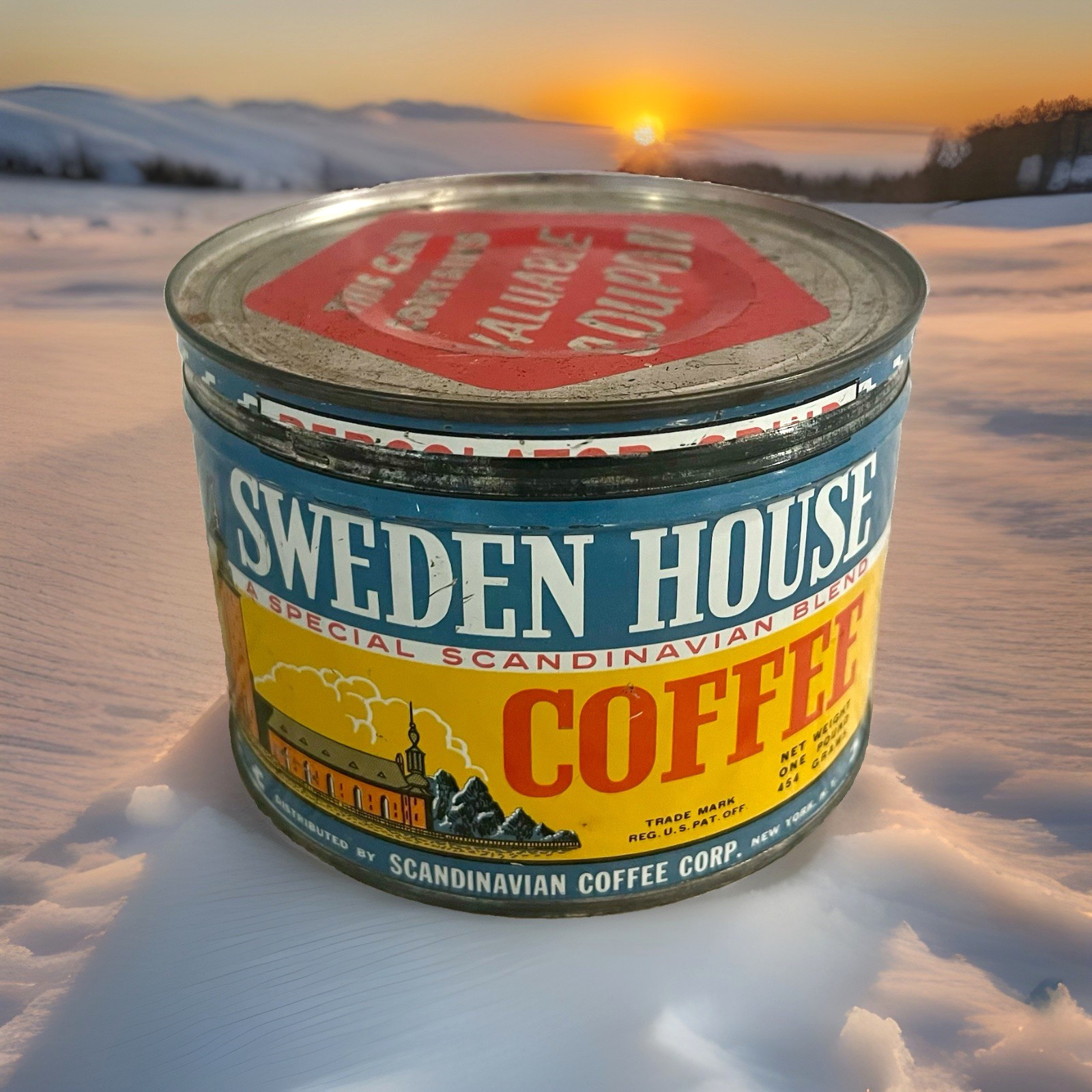 Vintage SWEDEN HOUSE Coffee 1 lb Key Wind Tin w/ Lid
