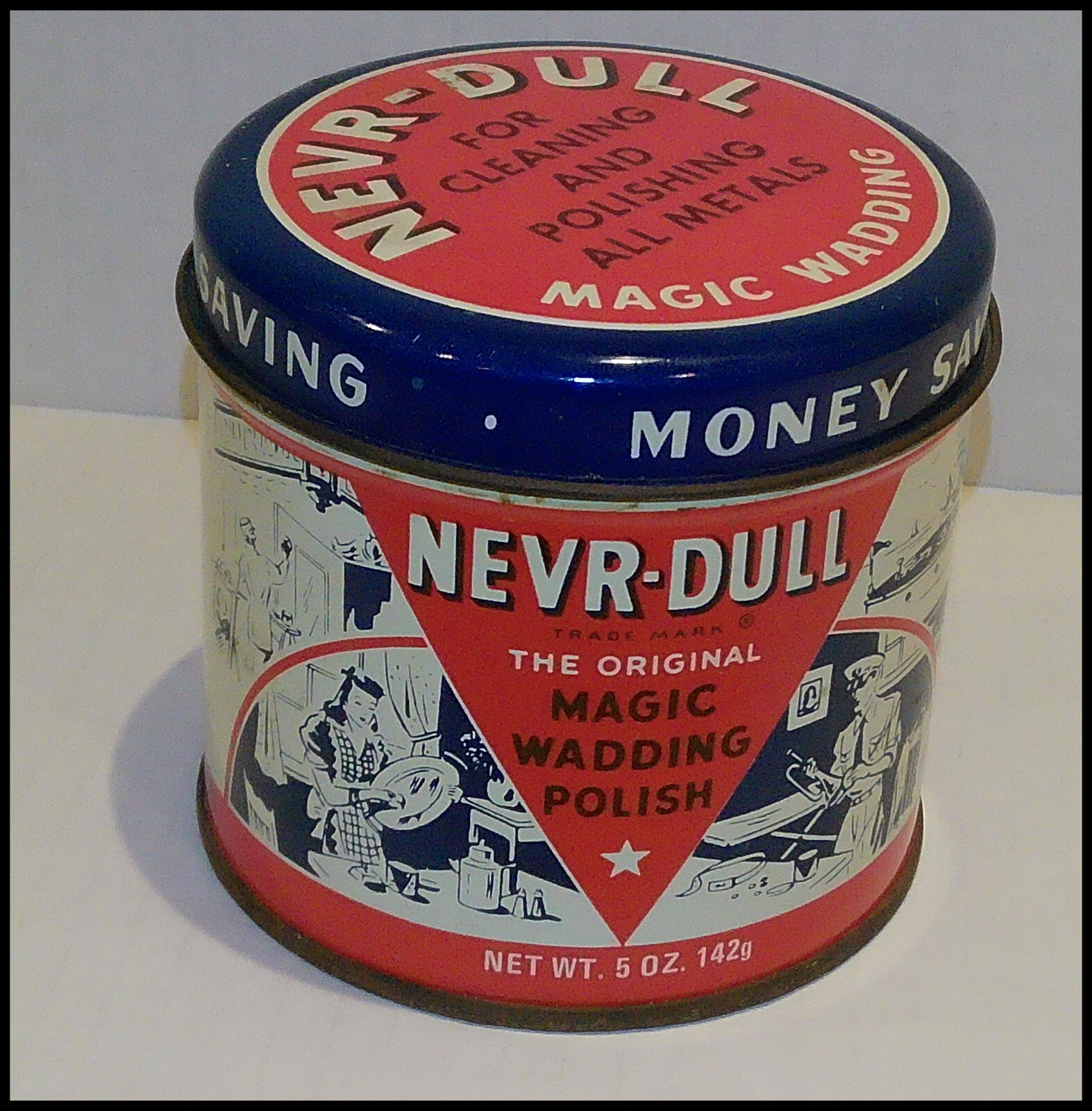Vintage 1941 Nevr-Dull The Original Magic Never Dull Wadding Polish 5 OZ Tin Can