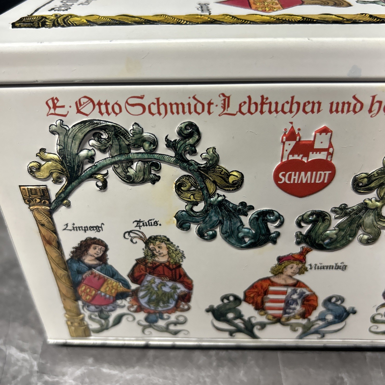 Vtg E. Otto Schmidt Nuremberg Germany Large Tin Royalty Collectible Box Biscuit