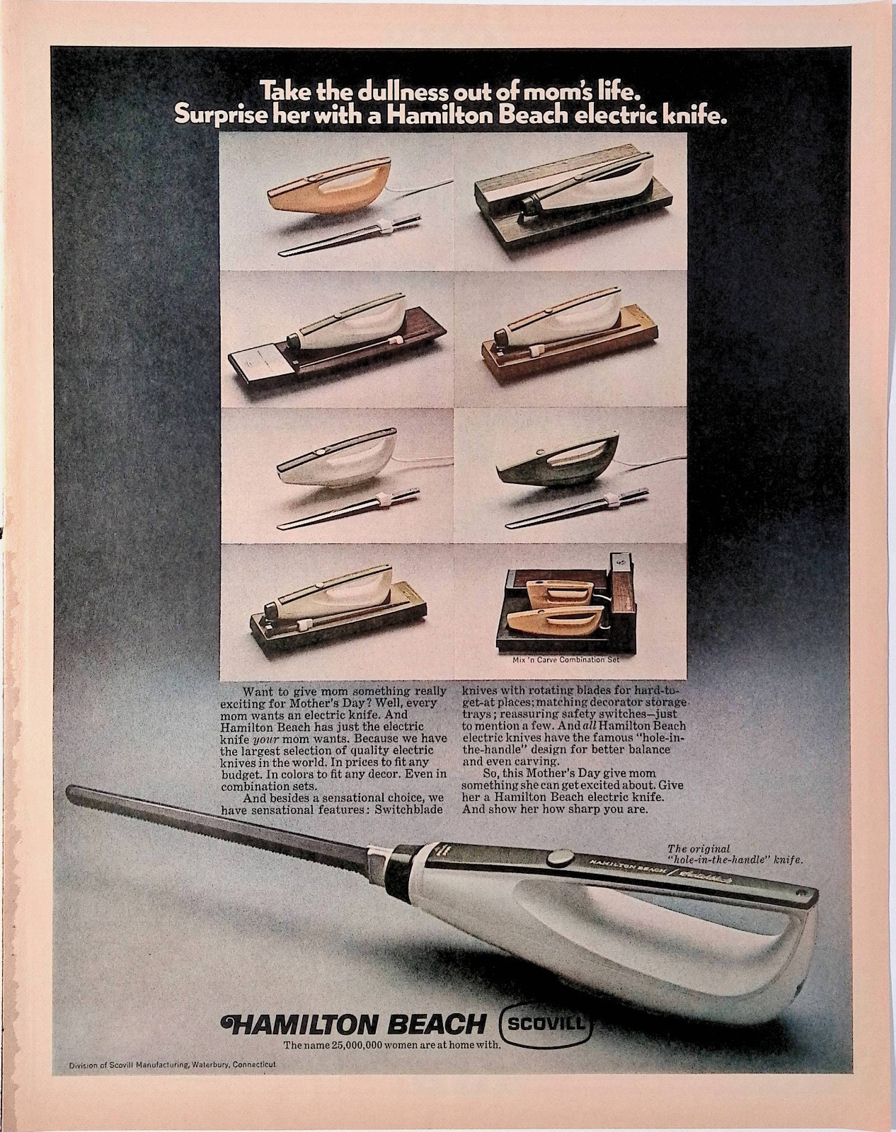 1971 Hamilton Beach Electric Knife Surprise Her Scovill Print Ad Life April 16