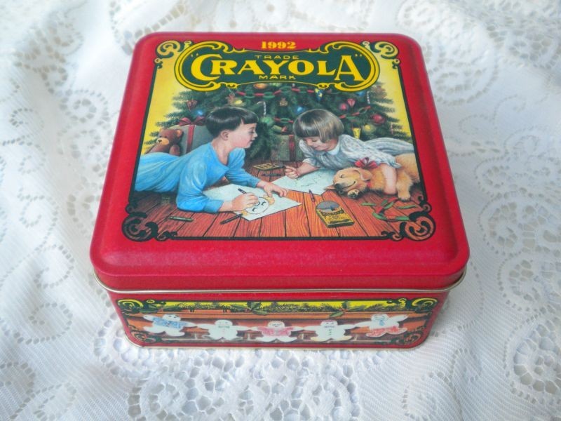 1992 CRAYOLA, Colorful Holiday Wishes, Tin Can with 64 Box of Crayola