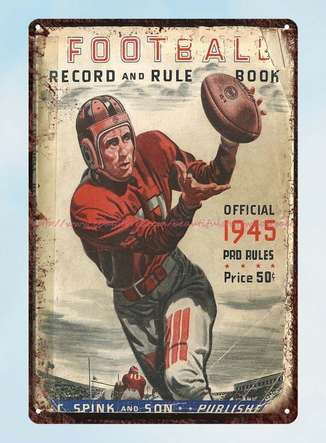 big wall decor 1945 Sporting News Football Record & Rule Book tin sign