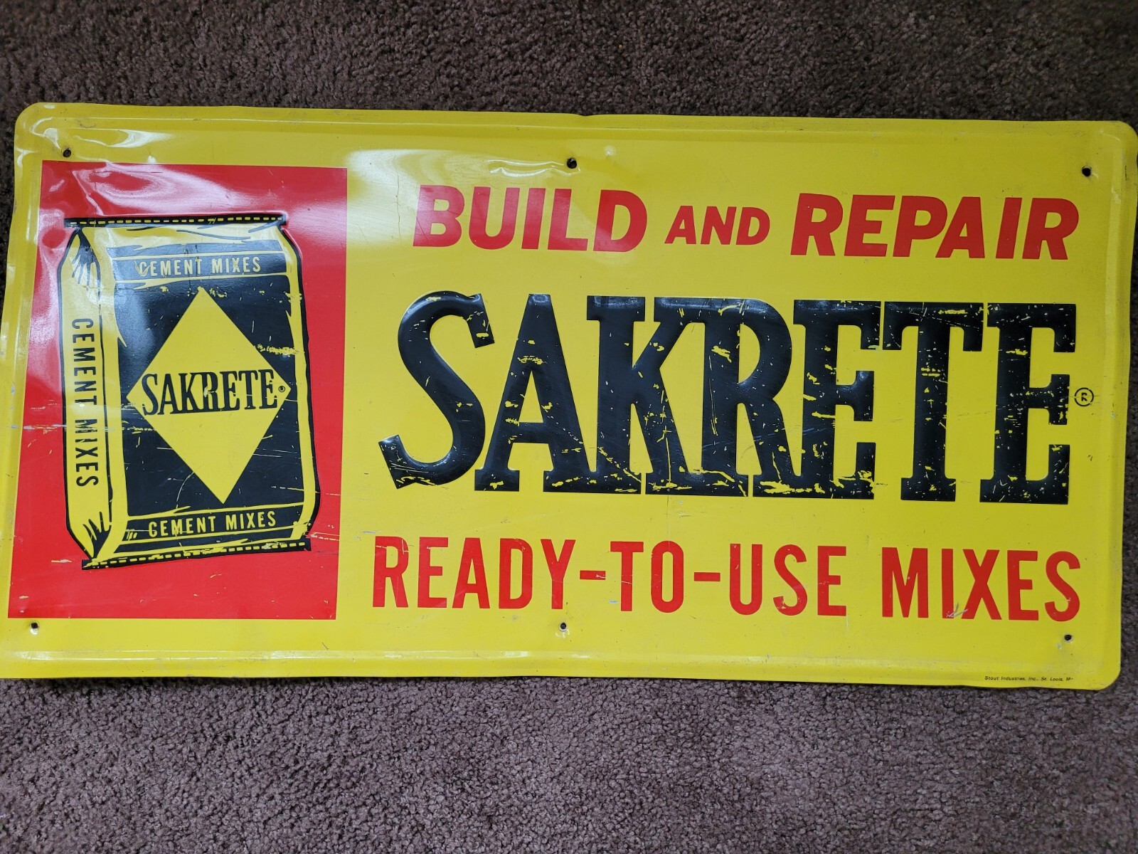 Vintage Sakrete Cement Mixes Metal Sign Build & Repair Stout St Louis!