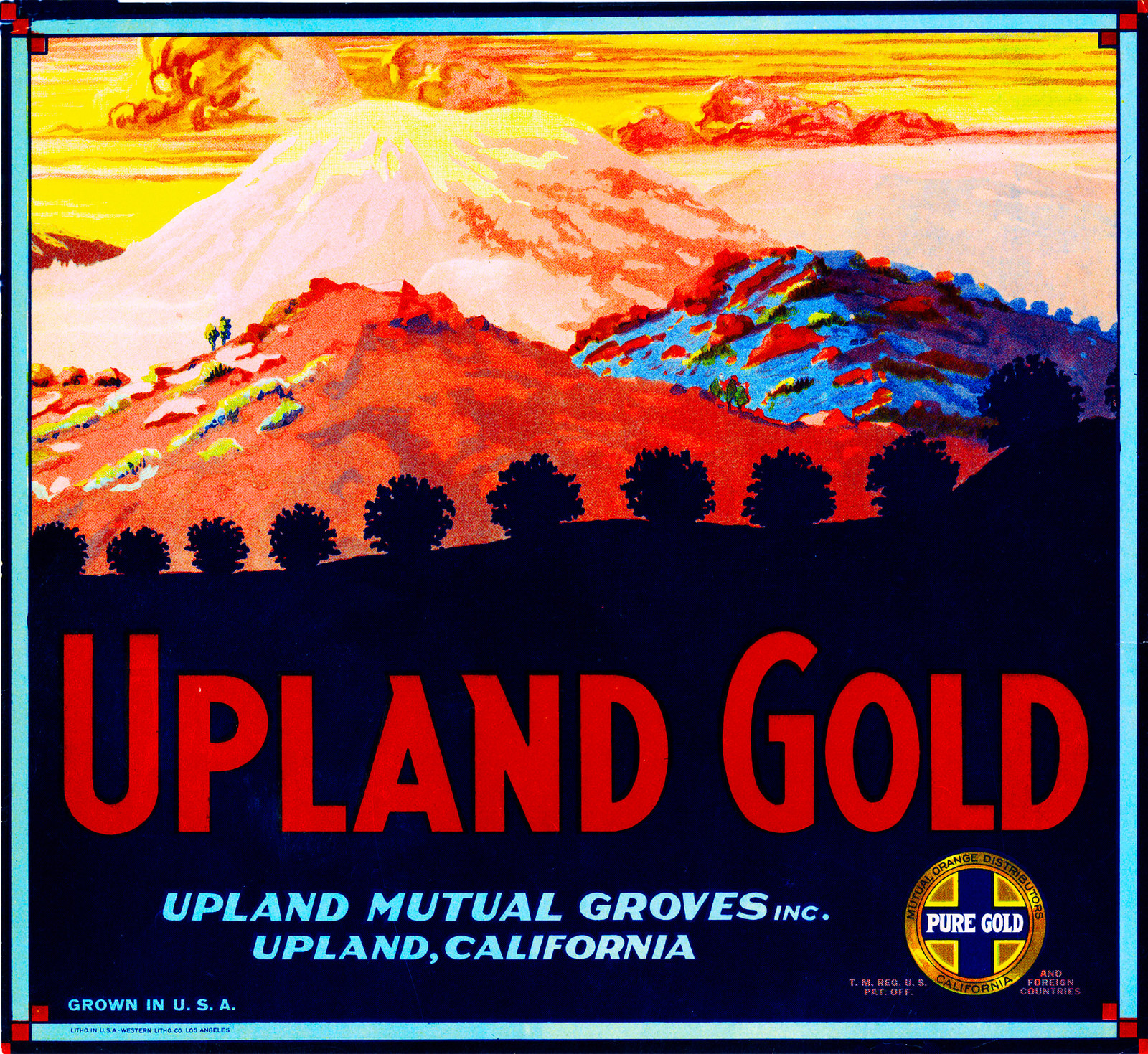 Upland San Bernardino California Gold Orange Citrus Fruit Crate Label Art Print