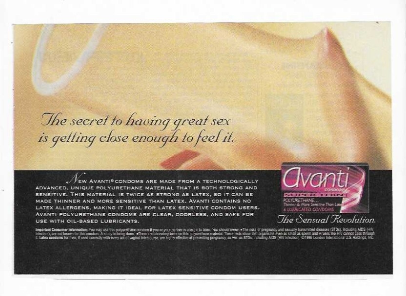 Avanti Super Thin Condoms “The Sensual Revolution” 1995 Vintage Advertisement