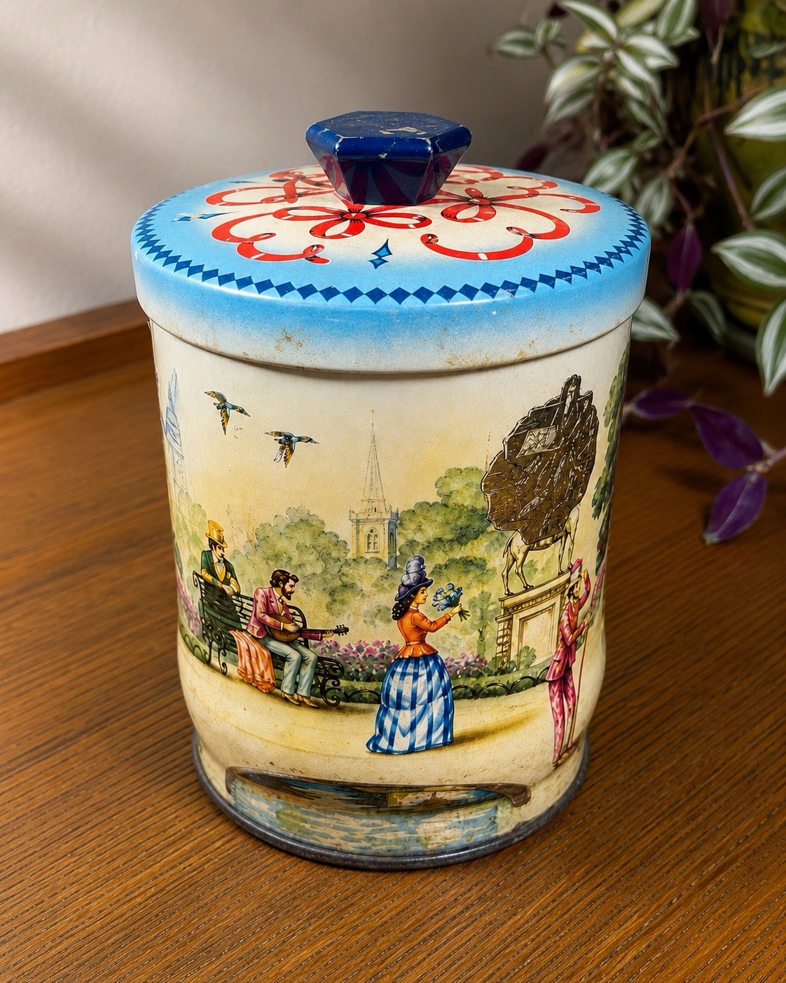 Riley’s Toffee Vintage Advertising Tin w/ Lid Blue Knob Scenic, Made in England