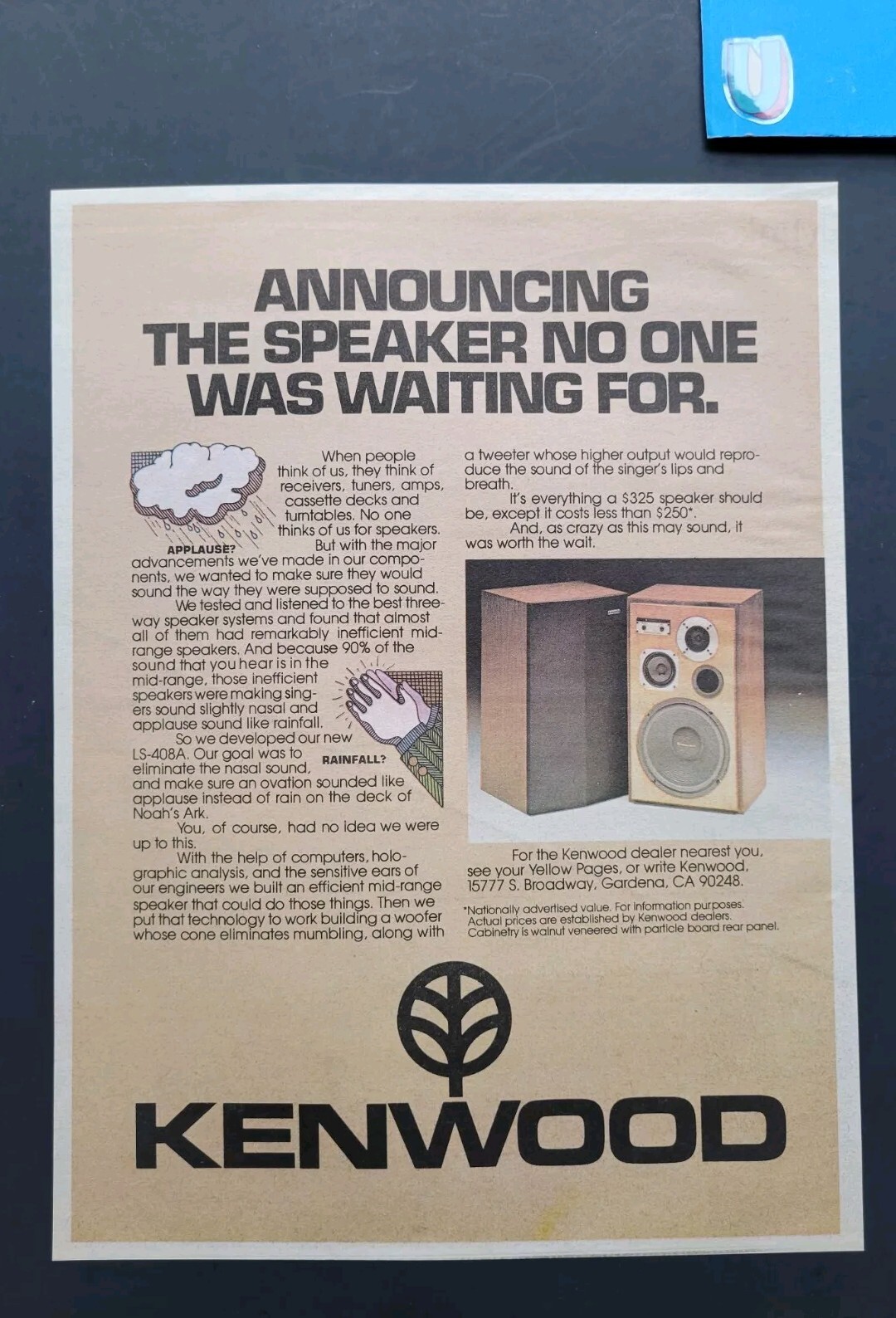 Kenwood LS-408A Speaker Promo Print Advertisement 1977