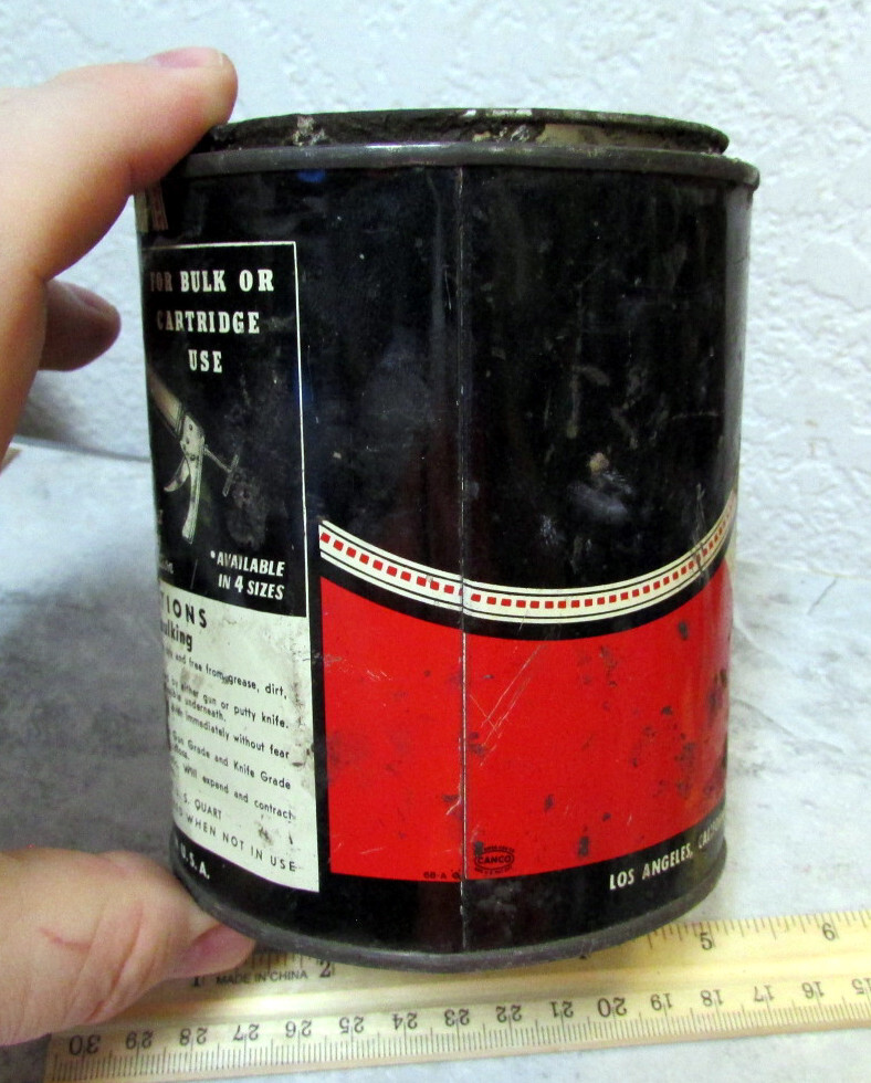 vintage Seal Rite empty Caulk 1 quart tin, nice colors, some staining, man cave