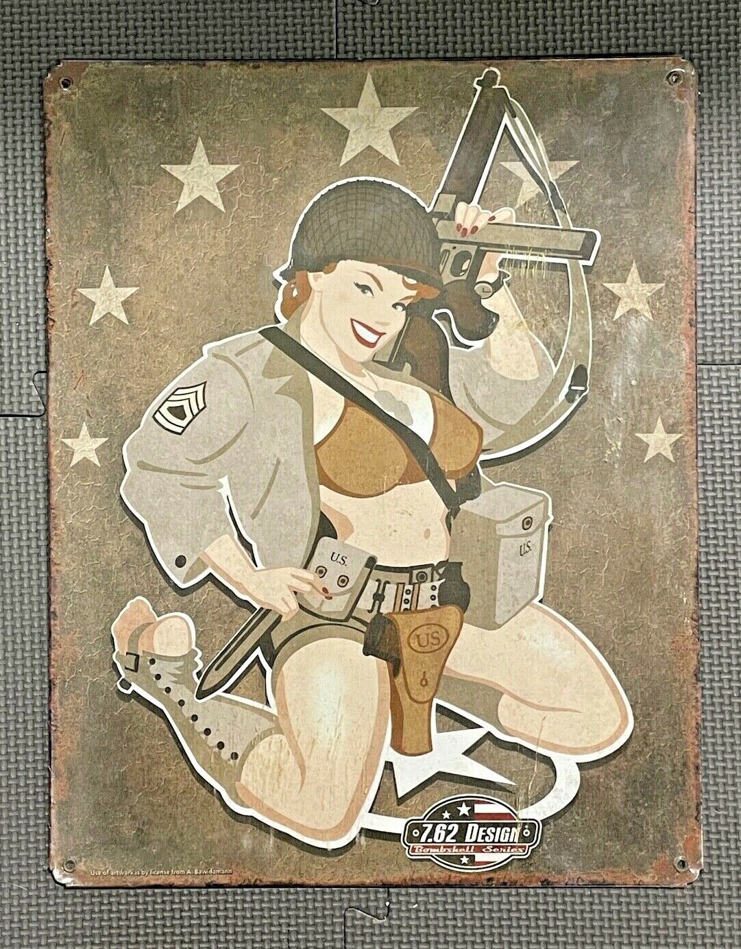 US ARMY VOLUPTUOUS PINUP GIRL VINTAGE STYLE SIGN 12 X 15 FREE SHIP