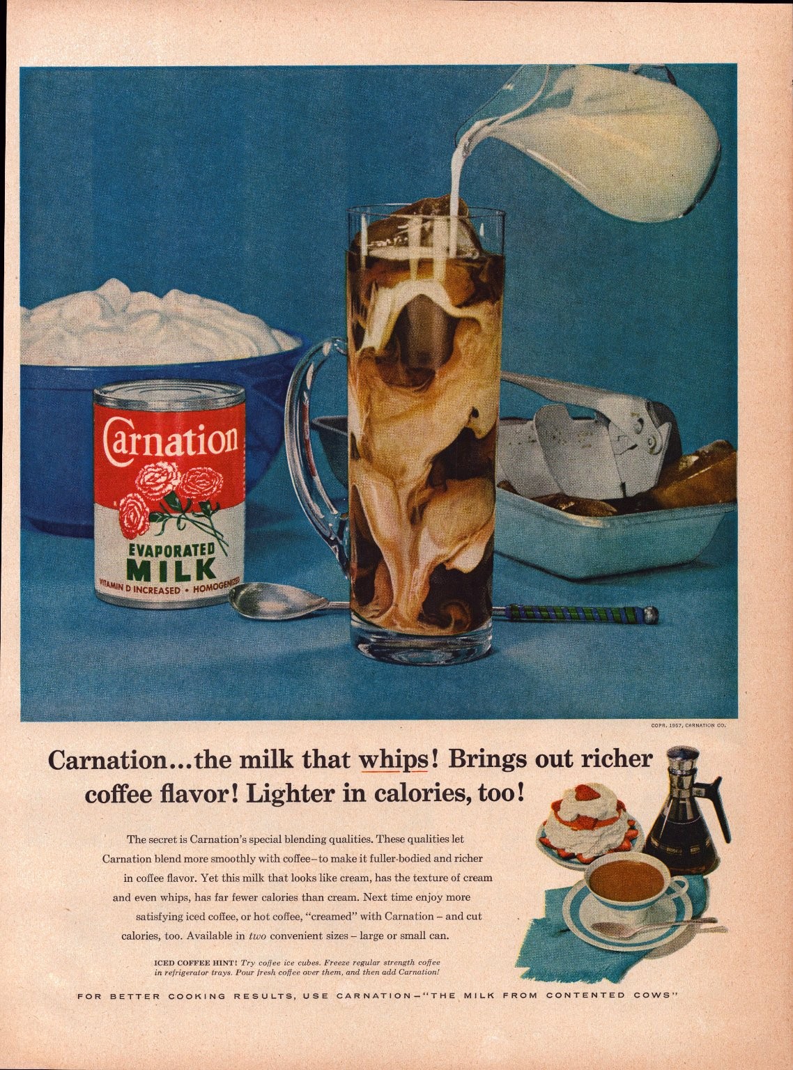 Carnation Life Magazine Print Ad Evaporated Milk 1957 Coffee Slogan