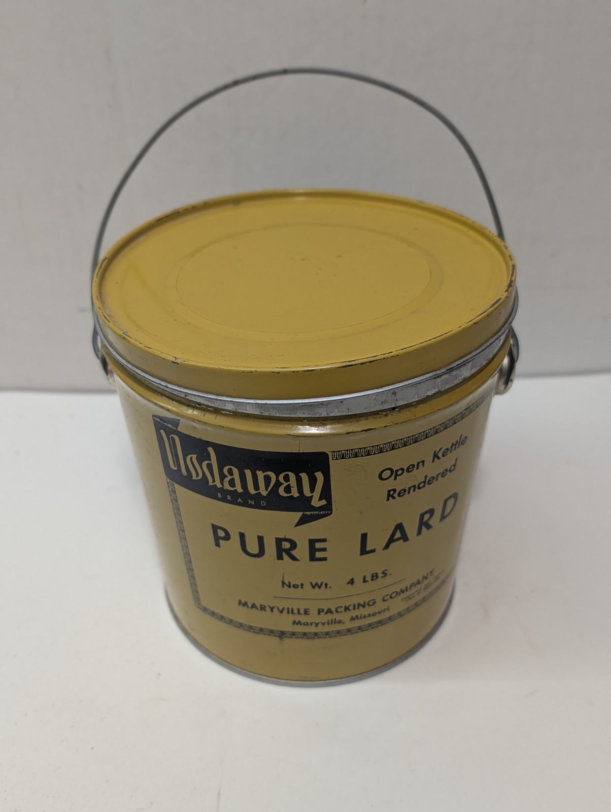 VINTAGE NODAWAY PURE LARD 4 LBS TIN BUCKET MARYVILLE PACKING COMPANY MISSOURI