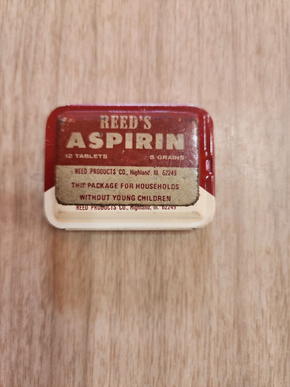 Reed’s Aspirin Tin Vintage, Empty, Highland Illinois