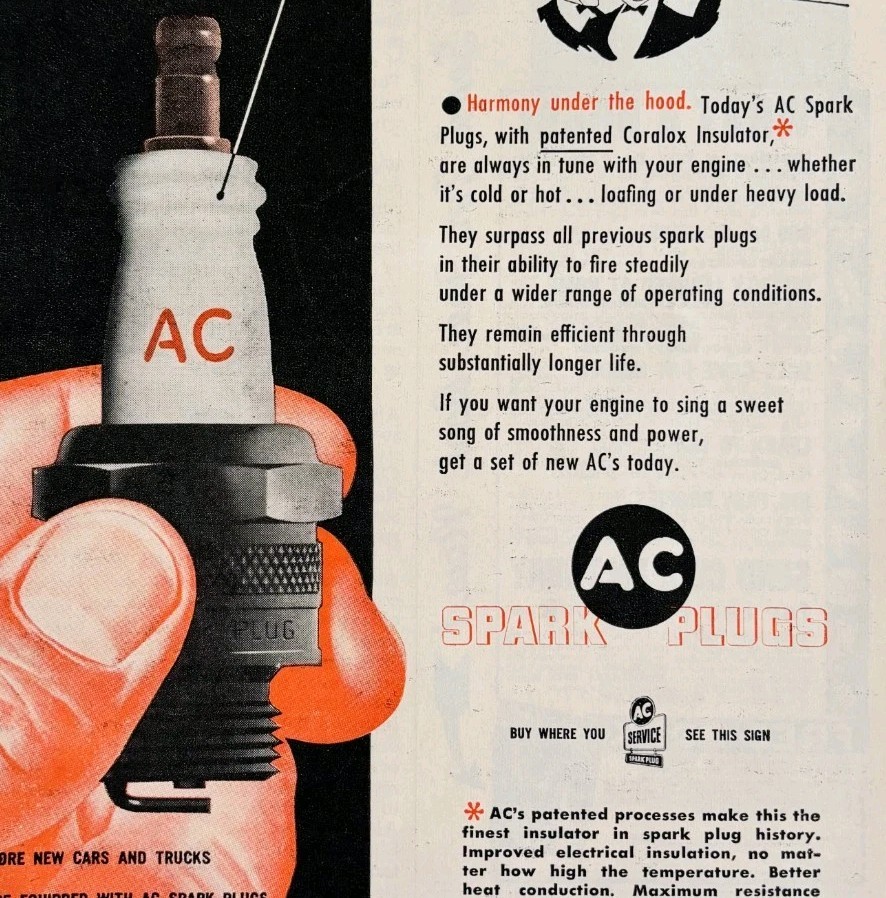 1949 AC Spark Plugs General Motors Advertisement Vintage Automobilia E8L