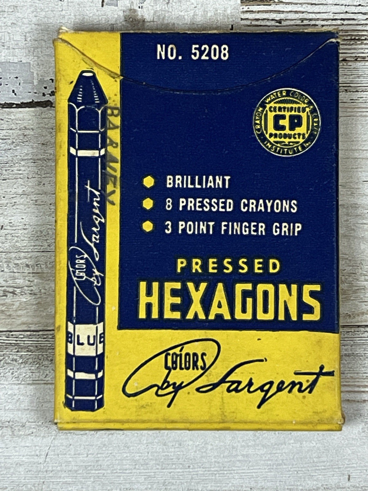Vintage Sargent Pressed Hexagon Crayons 8 Color Box No 5208 Art Supplies USA