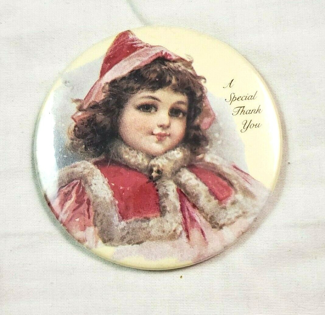 Pocket Mirror Doll Face Special Thank You 3″ Winter Christmas Snow Girl