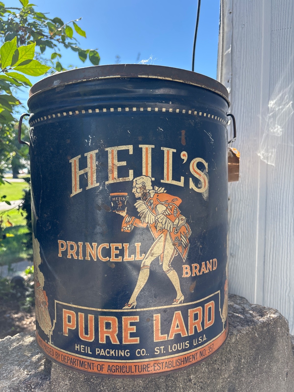 Rare St Louis Advertising tin can Heil’s Princell Lard 50lbs