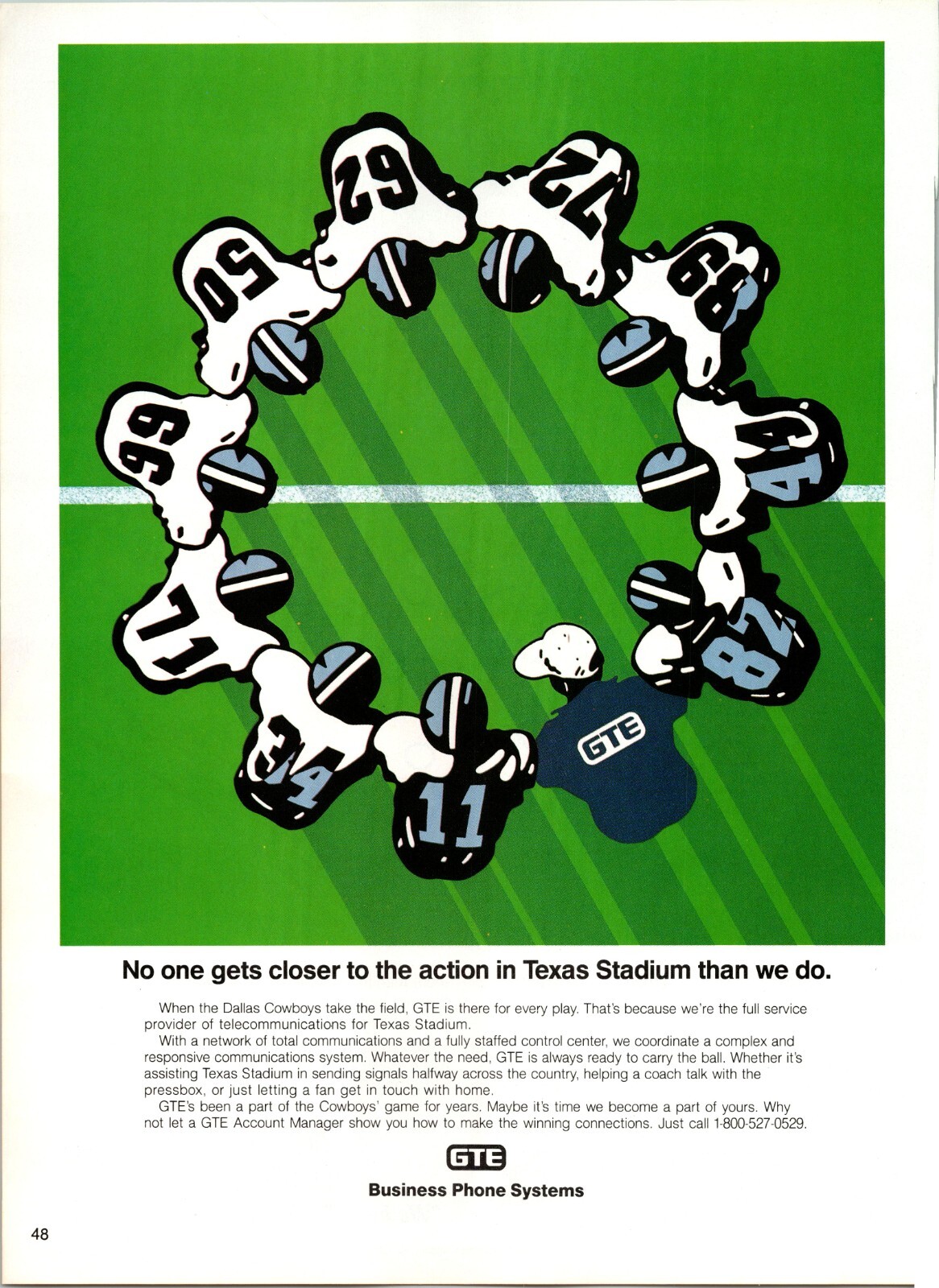 GTE Business Phone Systems Football Ad 1980’s Advertising Print Ad