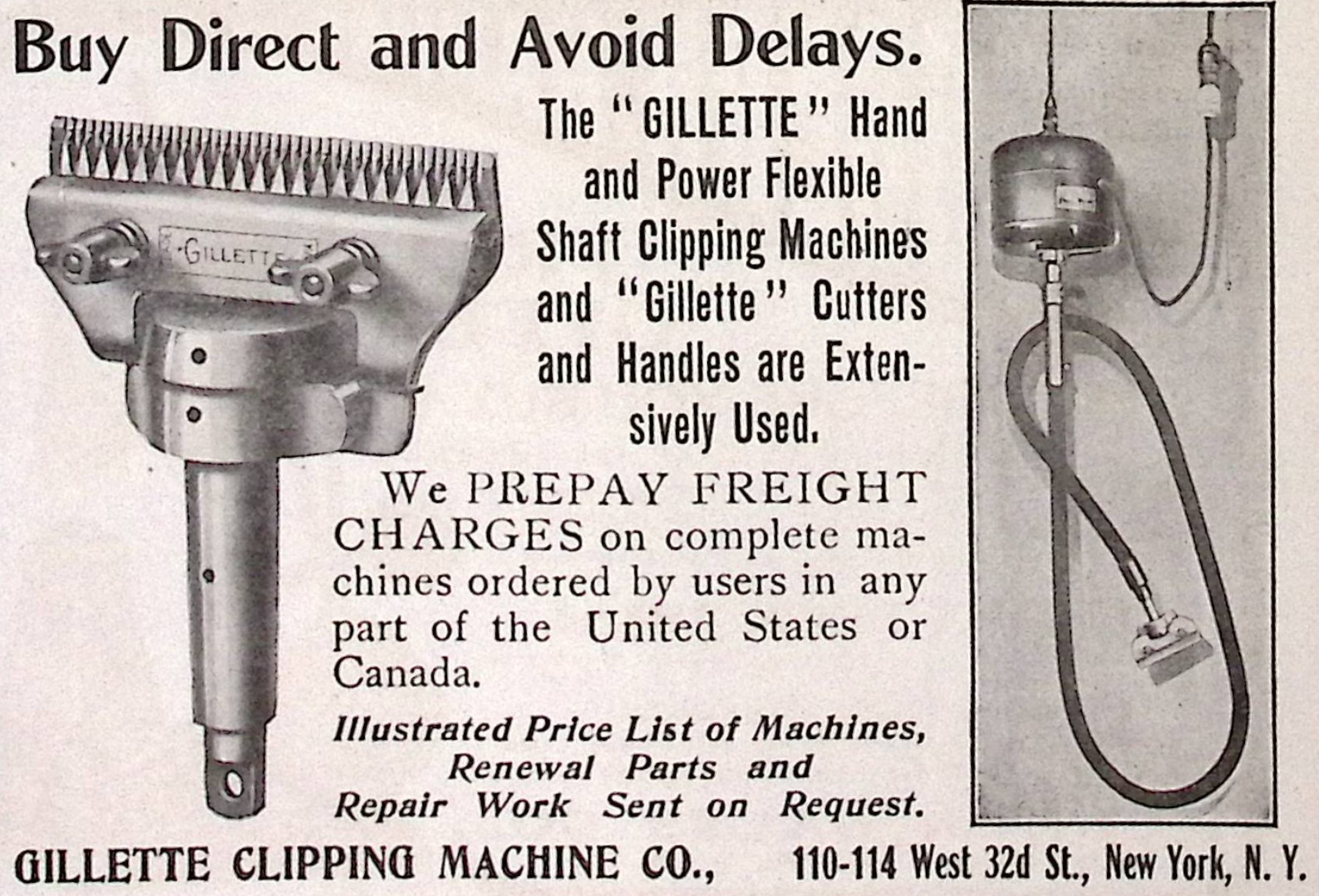 1894 Gillette Hand & Power Flexible Clipping Machines 3.5″H Print Ad