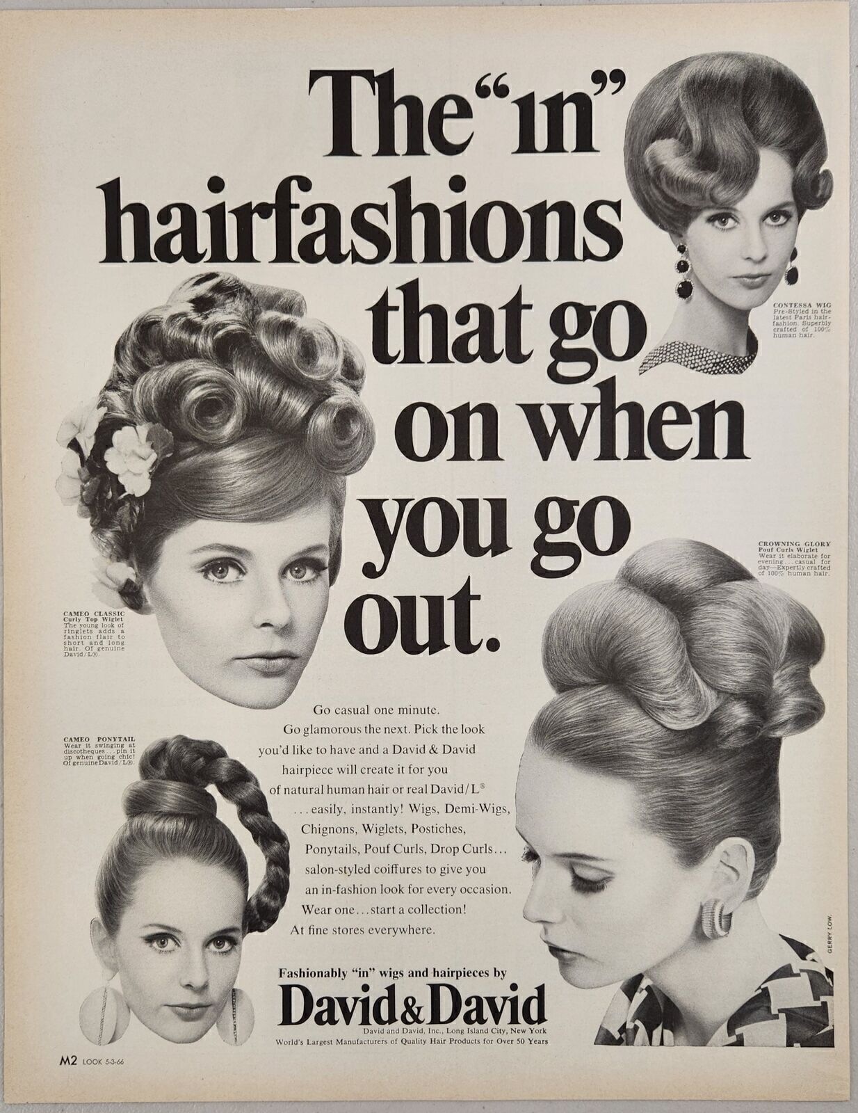 1966 Print Ad David & David Wigs & Hairpieces 4 Models Long Island City,NY