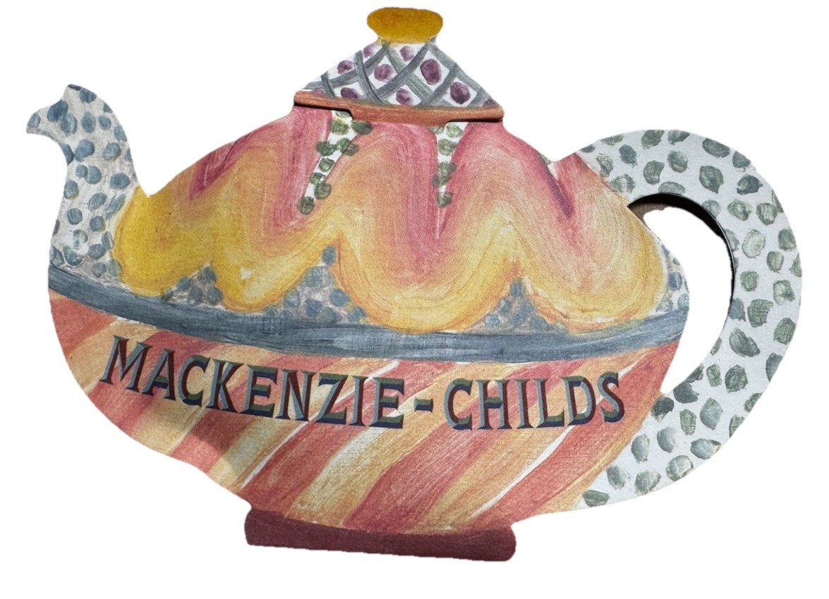 MacKenzie Childs Teapot with Tea Bag Shaped Promotional Paper Kukenhoff Vintage