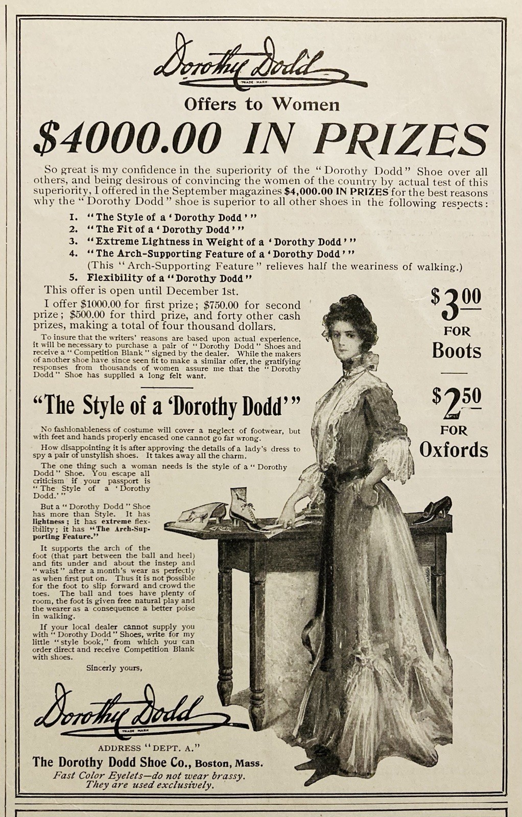 1902 AD.(N28)~DOROTHY DODD SHOE CO. BOSTON. DOROTHY DODD BOOTS & OXFORDS