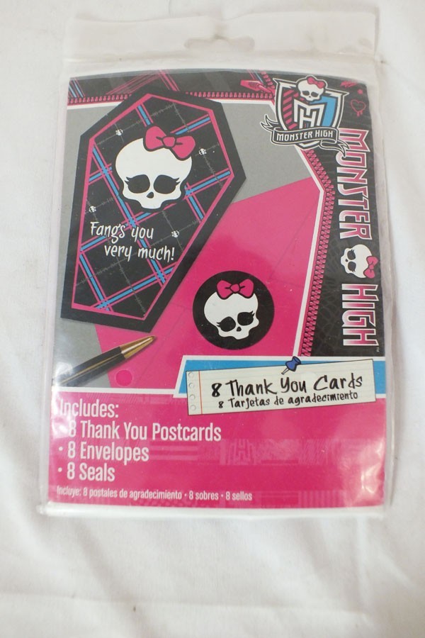Vtg Monster High Thank You Card Envelope Seals Coffin Skull New Sealed Set of 8