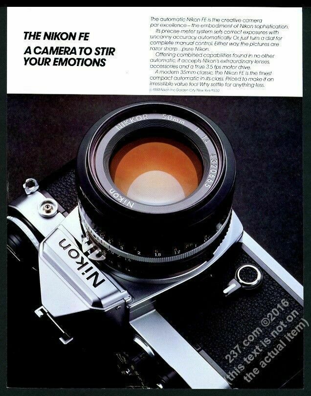 1980 Nikon FE camera photo vintage print ad
