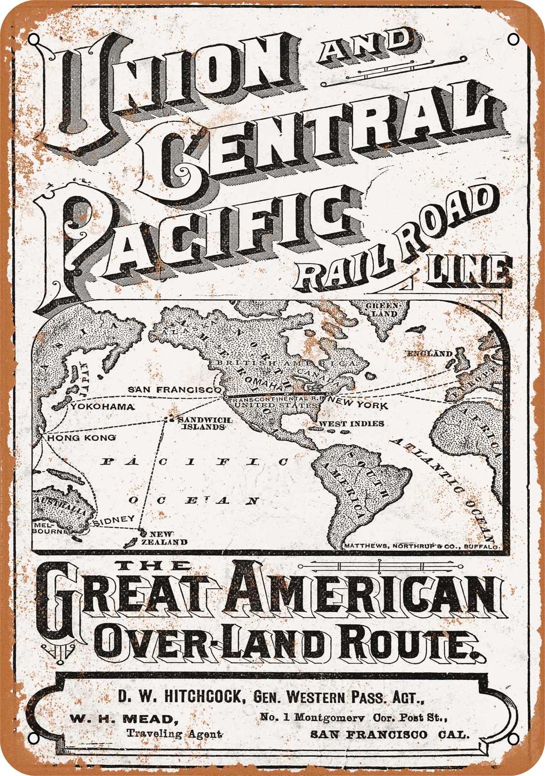 Metal Sign – 1872 Union Pacific Railroad Overland Route – Vintage Look