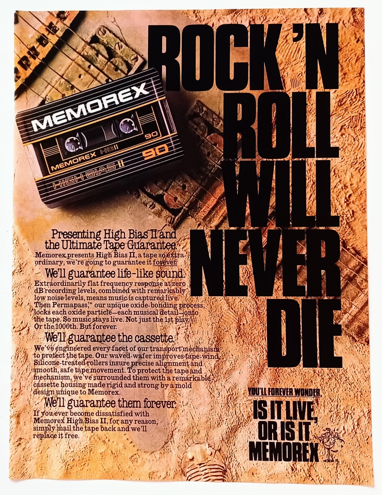 MEMOREX HIGH BIAS II AUDIO CASSETTE TAPE~1985 PROMO POSTER PRINT AD ADVERT PINUP