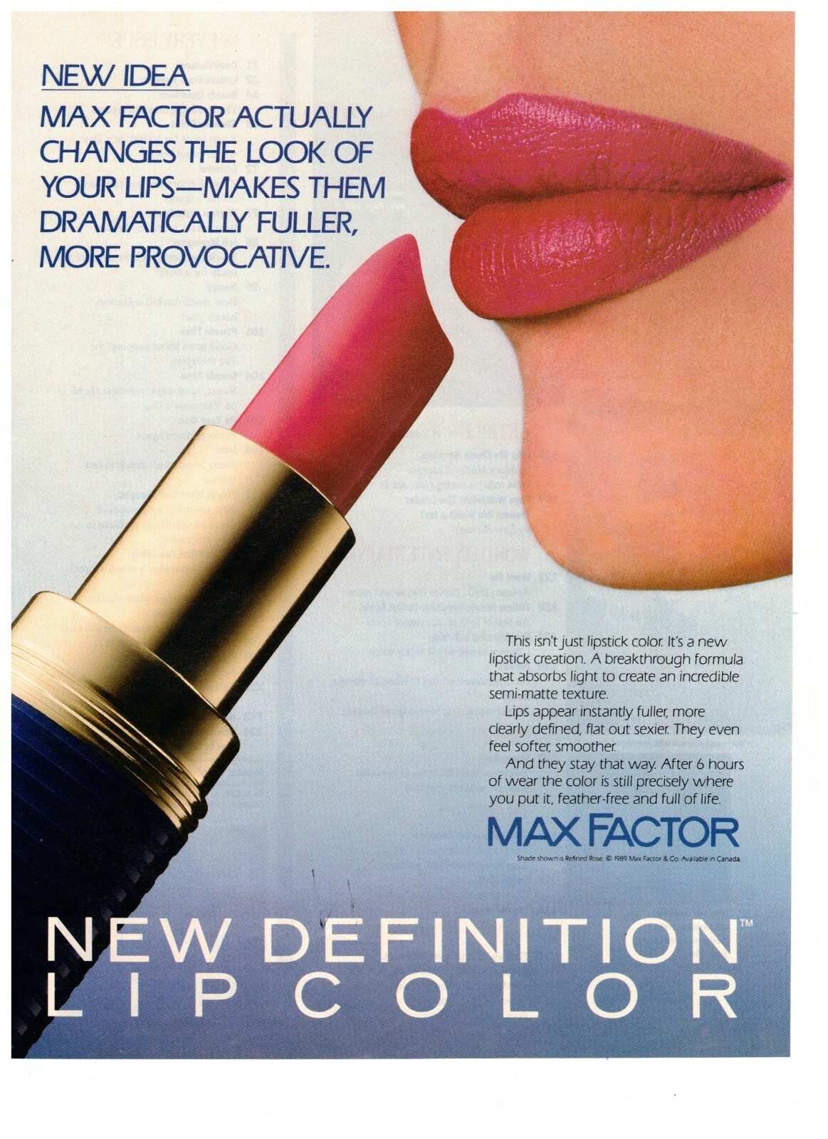Max Factor Lipcolor New Definition Vintage 1988 Print Advertisement