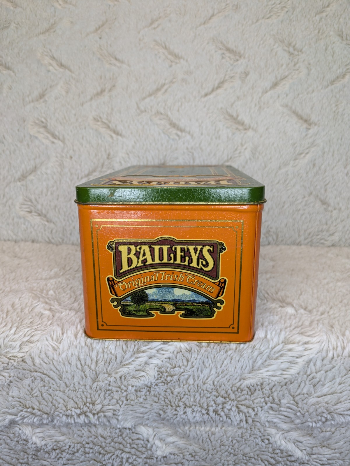 Vtg Baileys Irish Cream Orange Metal Advertising Tin Box Container Collectible
