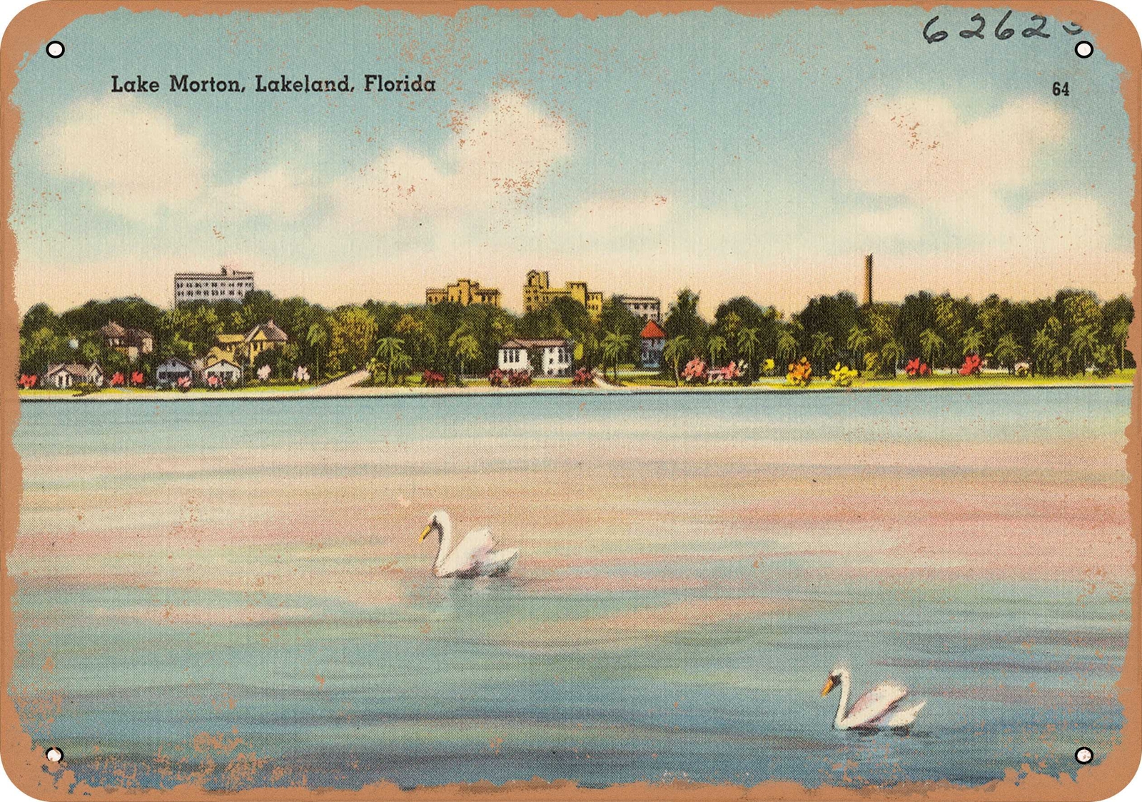 Metal Sign – Florida Postcard – Lake Morton, Lakeland, Florida