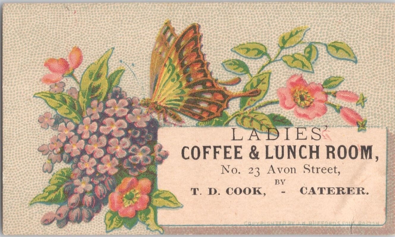 Ladies’ Coffee & Lunch Room – T.D. Cook – Caterer – Antique Victorian Trade Card