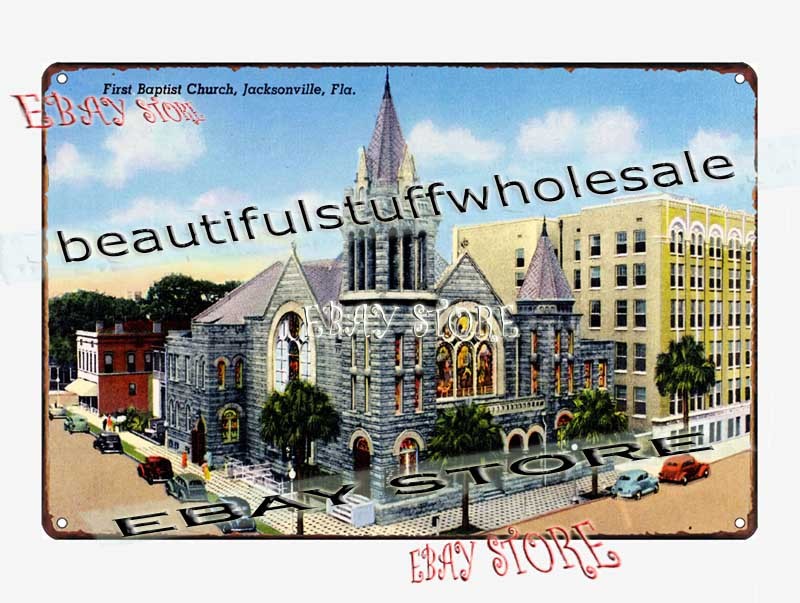 1942 Jacksonville Florida First Baptist Church Downtown Tin Sign art decor