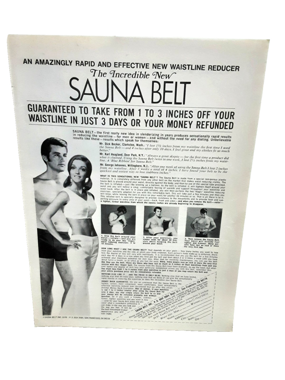 1970 Sauna Belt Waistline Reducer Print Ad Vintage 70s