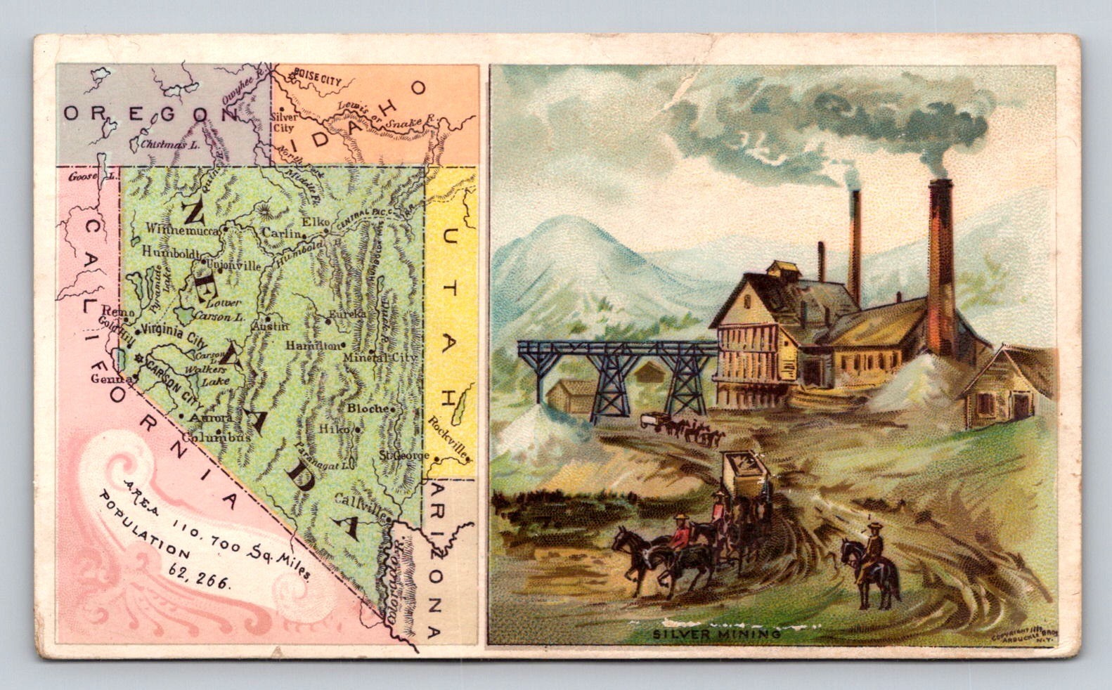 Arbuckle Bros Ariosa Coffee Nevada Map Silver Mining Trade Card P775