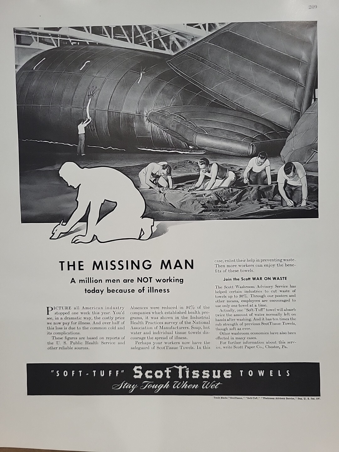 1942 Scot Tissue Fortune WW2 Print Ad Q4 Missing Man Homefront Assembly War
