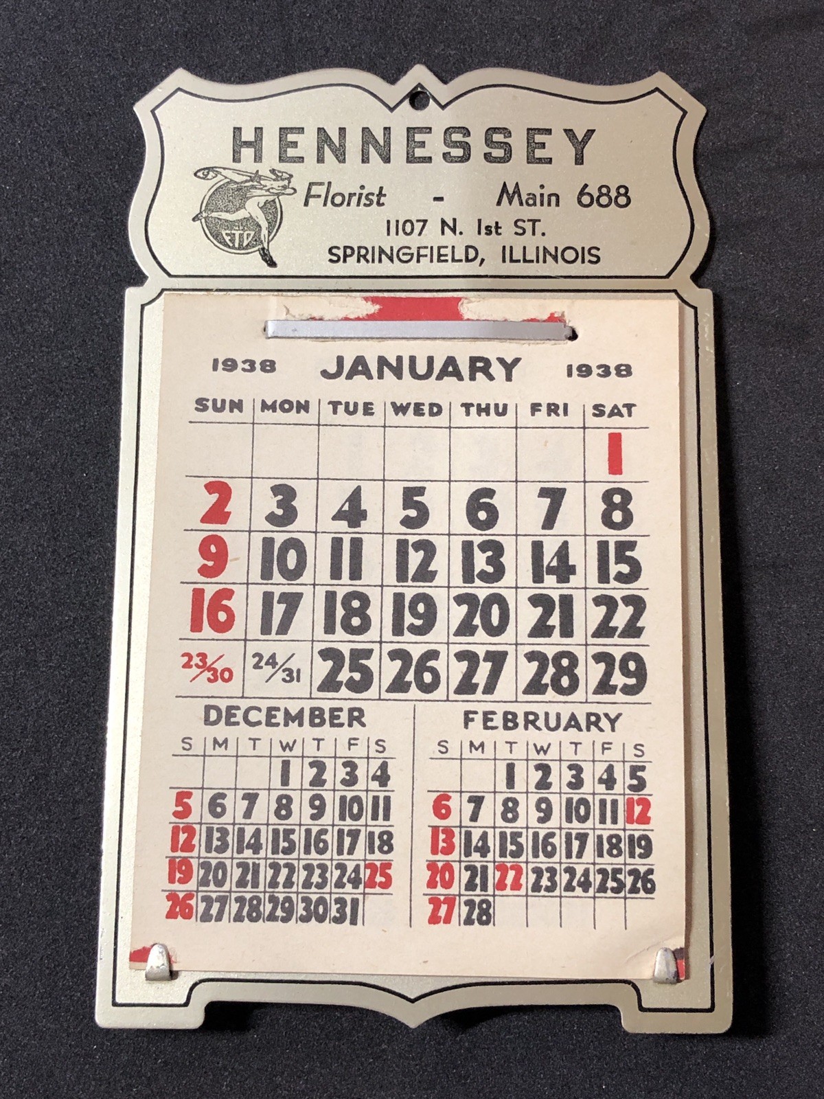 1938 Adv. Tear Away Calendar Florist Telegraph Delivery FTD Illinois Mercury Man