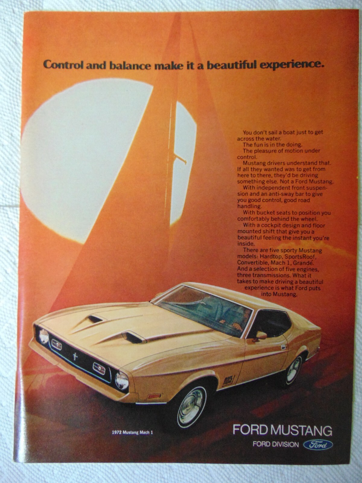 1972 Yellow FORD MUSTANG vintage art print ad