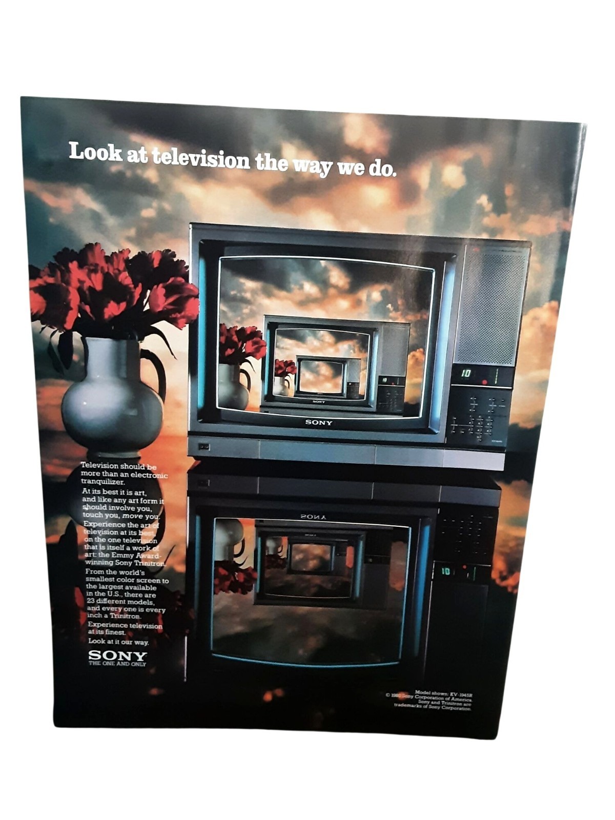 1981 Sony Trinitron TV Print Ad Vintage Television Electronics Model KV-1945R