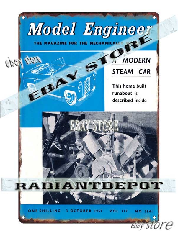 Tin Sign 1954 Hobby Engineering Steam Car Blueprint artwork home garage design