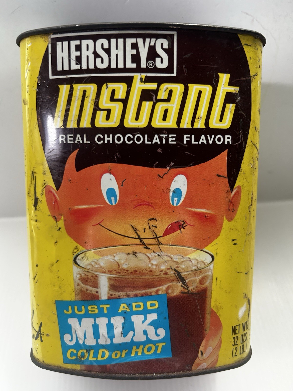 Hershey’s Instant Real Chocolate Flavor Tin Can Container 1970’s Empty Vintage