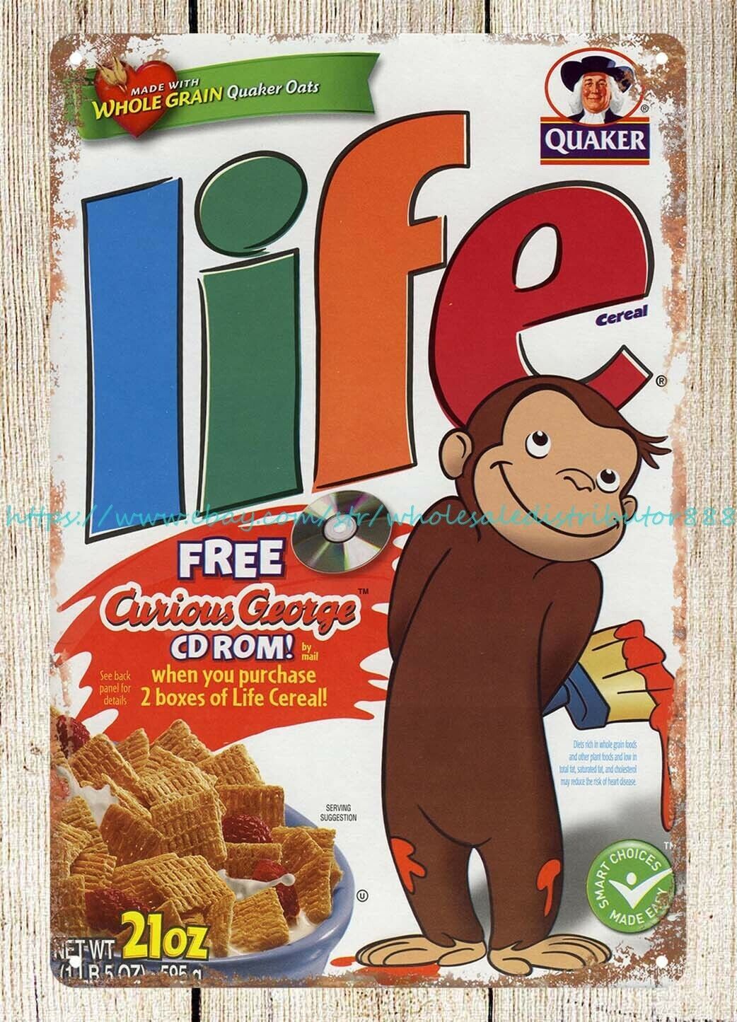metal plaque wall decor Life Cereal Curious George metal tin sign