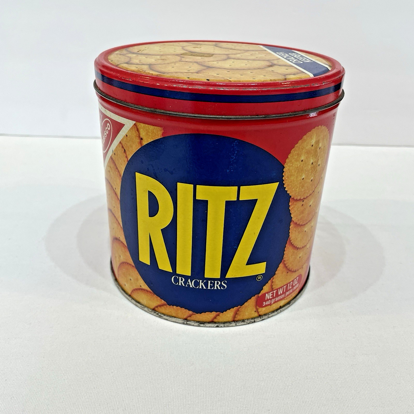 Vintage Ritz Crackers Advertising Tin Collectible Cracker Keeper Red Blue Yellow
