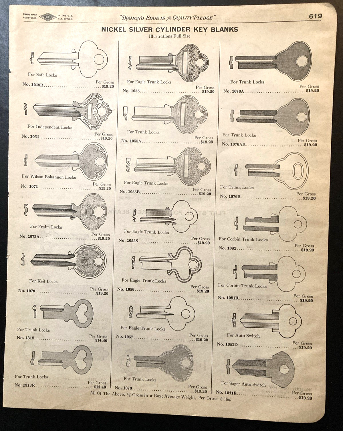 Fraim Keil Eagle Trunk Locks Nickel Silver Key Blanks 1923 Print Advertisement