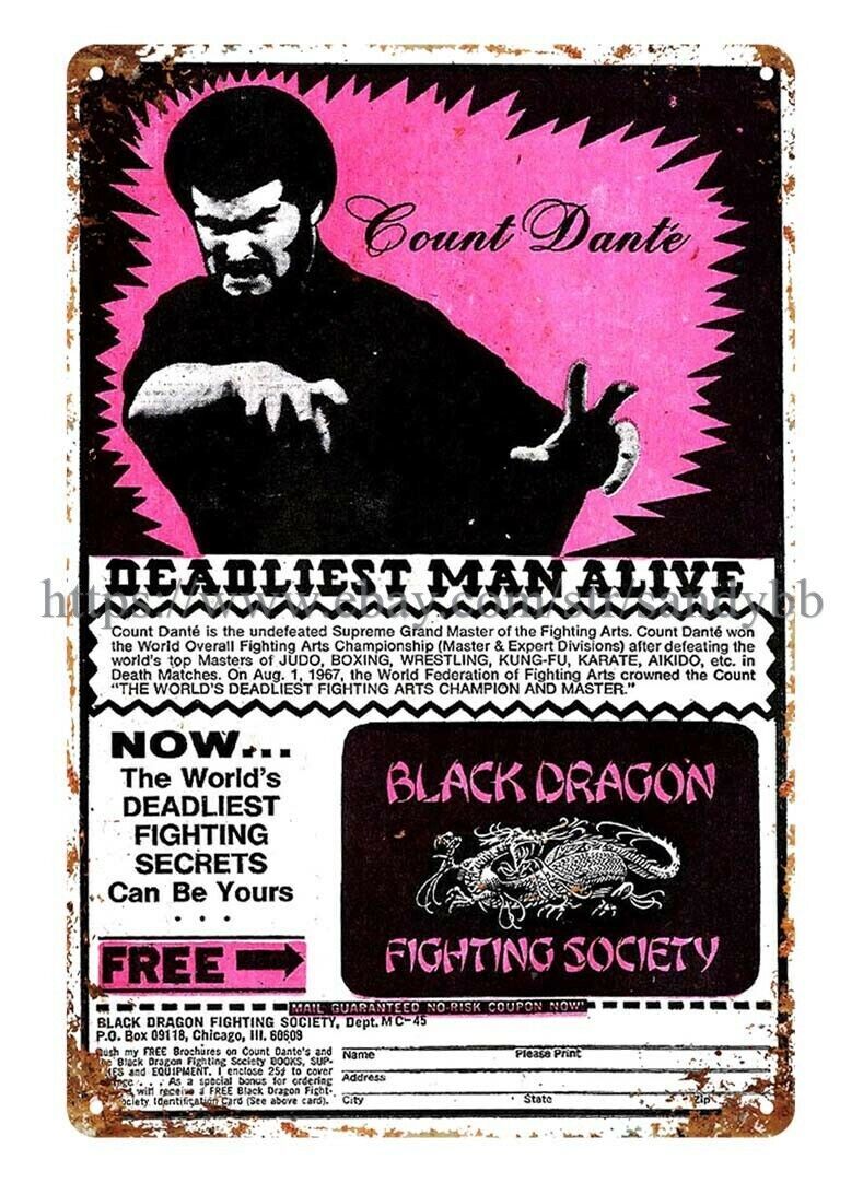 door plaques Count Dante Black Dragon Fighting Society 1975 metal tin sign
