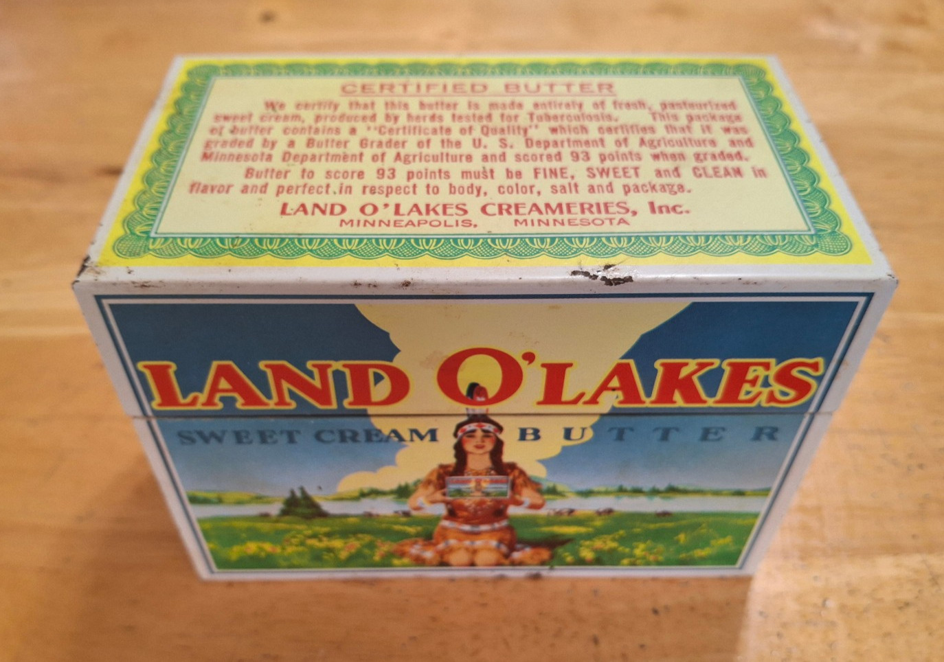 LAND O LAKES RECIPE TIN BOX w/60 RECIPE CARDS ORIGINAL MAIDEN LOGO NATIVE AMERIC