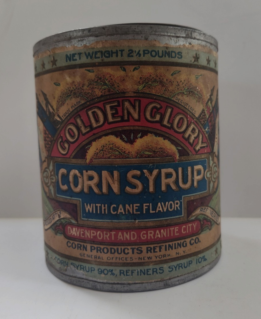Vintage Golden Glory Corn Syrup 2 1/2 Lb. Tin w/Lid Davenport & Granite City