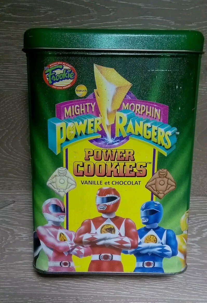 Vintage 1994 Mighty Morphin Power Rangers French / English Power Cookie Tin Box